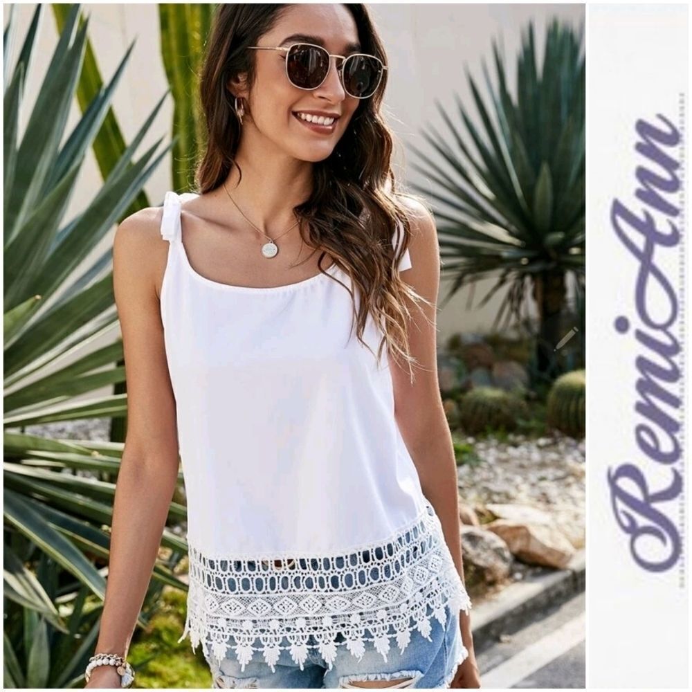 Contrast Guipure Lace Hem Tie Shoul